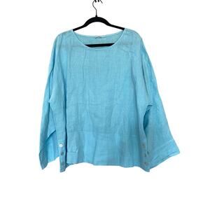 Bryn Walker Blue Artist Light Linen Round Neck Long Sleeve Shirt size XL